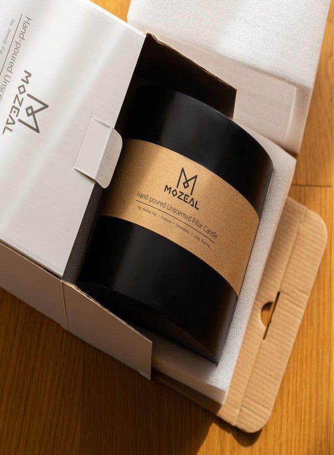 MOZEAL Extra Large 3 Wick Black Pillar Candle, 6" x 6", Unscented, Dripless, Smokeless, and Clean-Burning. Approx. 120 Hours of Burn Time. Perfect for Weddings, Dinners, Halloween and Fall Decor - Image 3